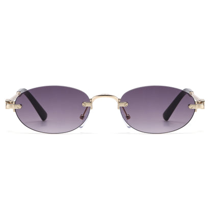Narrow Rimless Oval Gradient Sunglasses with Gold Temples J11120