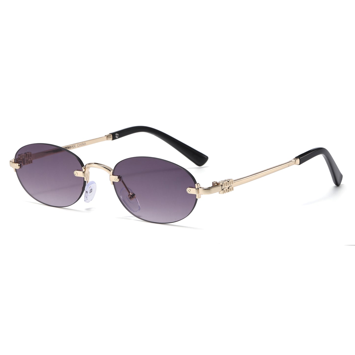 Narrow Rimless Oval Gradient Sunglasses with Gold Temples J11120