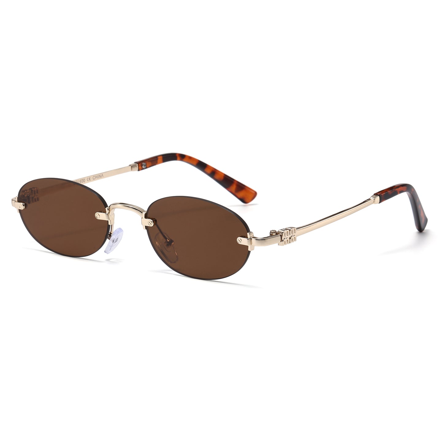Narrow Rimless Oval Gradient Sunglasses with Gold Temples J11120