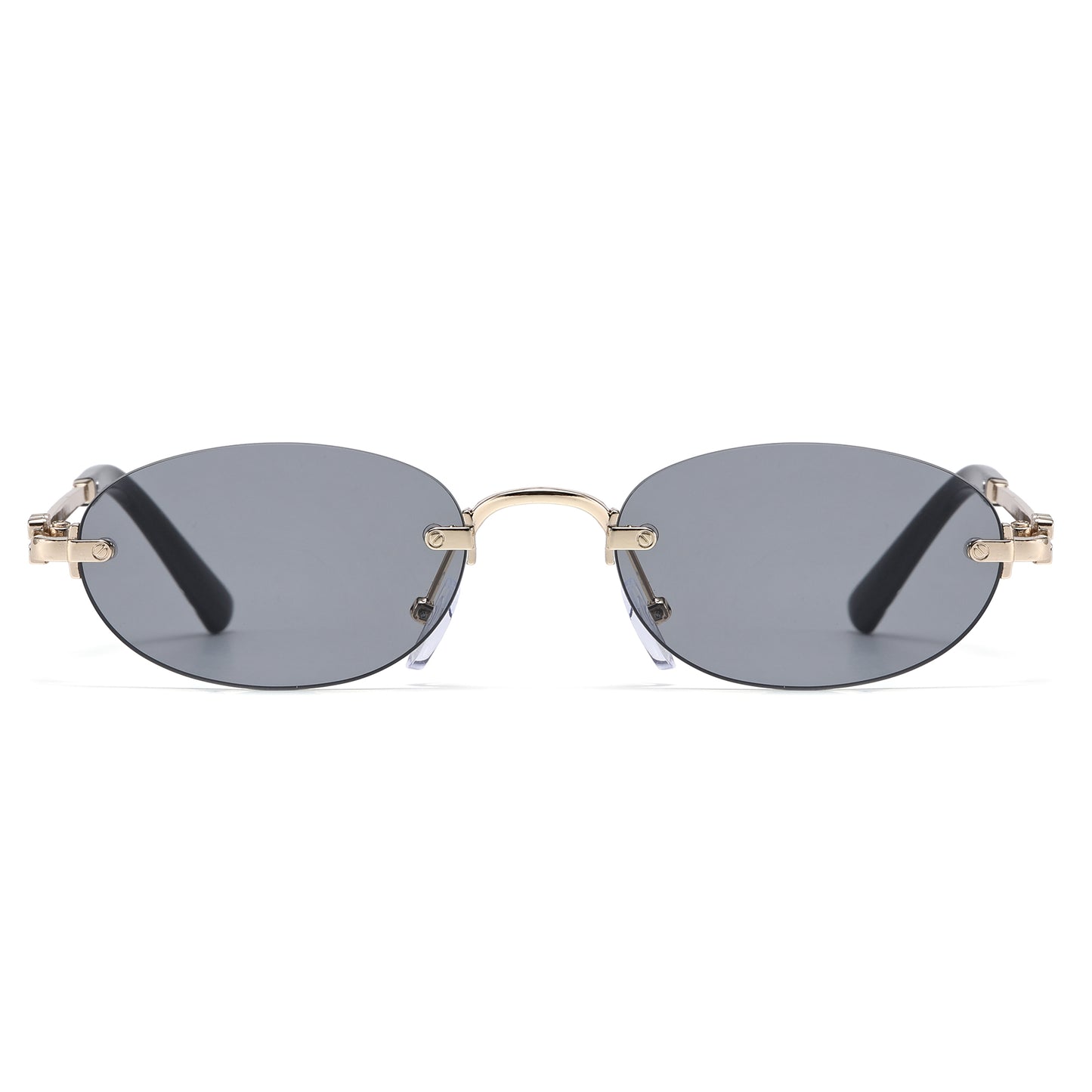 Narrow Rimless Oval Gradient Sunglasses with Gold Temples J11120