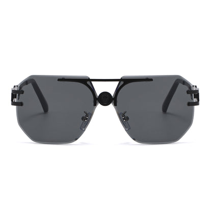 Rimless Flat Top Aviator Sunglasses with Medallion Temples J11121