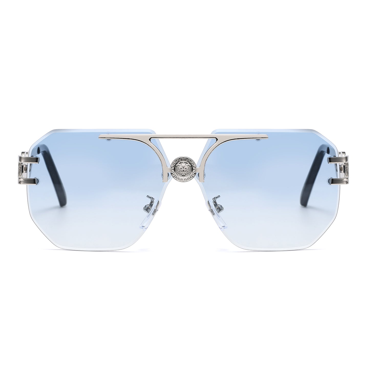 Rimless Flat Top Aviator Sunglasses with Medallion Temples J11121
