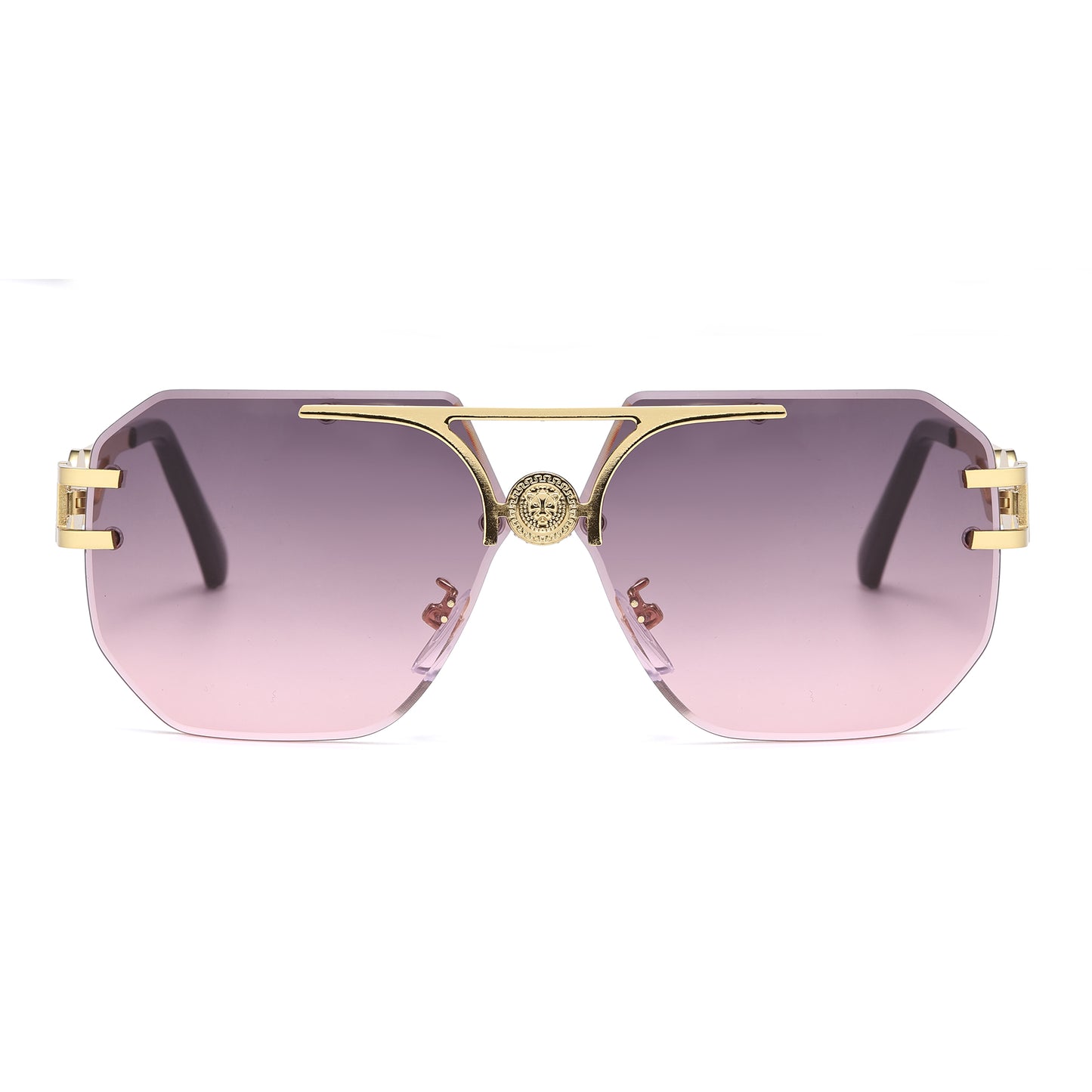 Rimless Flat Top Aviator Sunglasses with Medallion Temples J11121