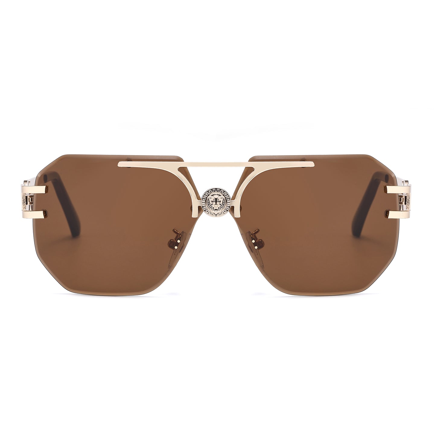 Rimless Flat Top Aviator Sunglasses with Medallion Temples J11121