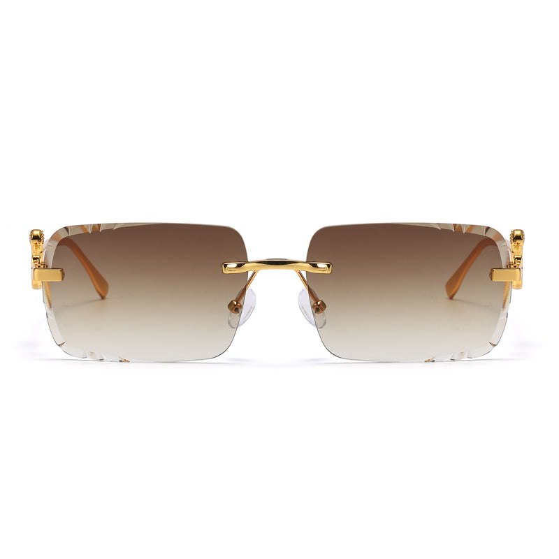 Trendy Gold Serpent Temple Rimless Sunglasses with Graident Lens J11148