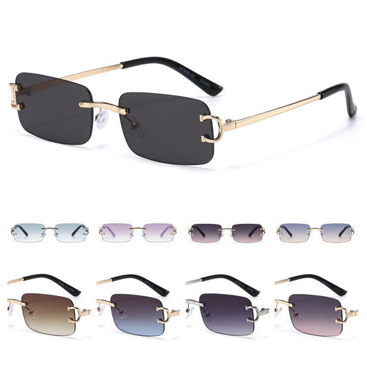 Trendy Unisex Gold Rimless Rectangle Sunglasses J11149