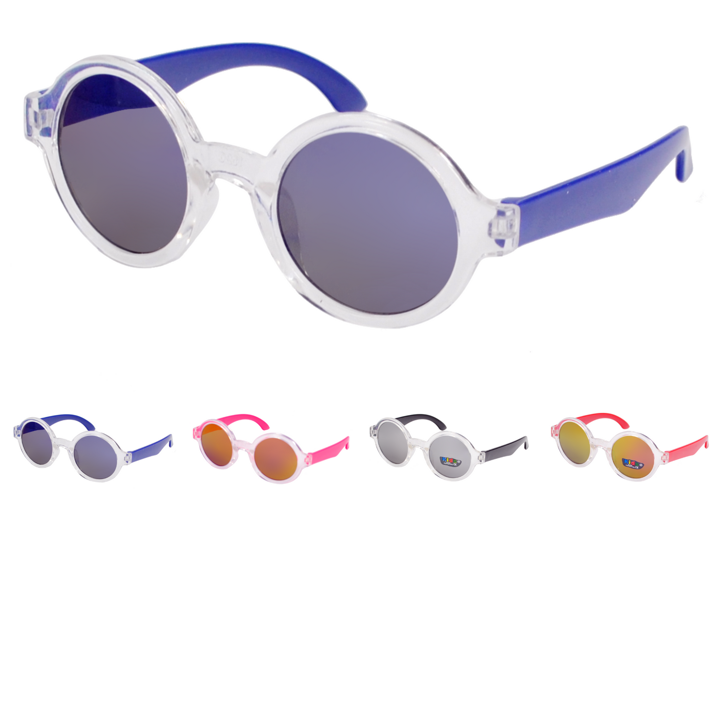 Kids' Round Frame Sunglasses with Colorful Contrast Temples K073