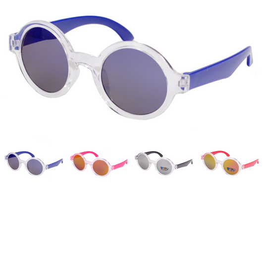 Kids' Round Frame Sunglasses with Colorful Contrast Temples K073