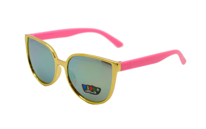 Kids' Metallic Gold Cat-Eye Sunglasses with Colorful Temples K10045