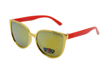 Kids' Metallic Gold Cat-Eye Sunglasses with Colorful Temples K10045
