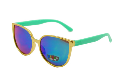 Kids' Metallic Gold Cat-Eye Sunglasses with Colorful Temples K10045