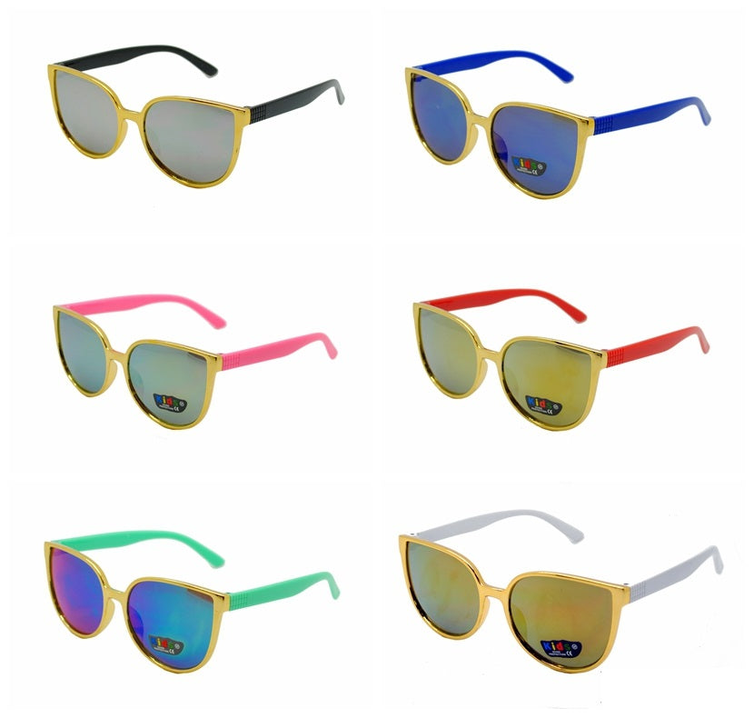 Kids' Metallic Gold Cat-Eye Sunglasses with Colorful Temples K10045