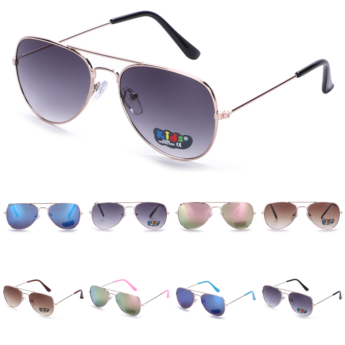 Kids Pilot Style Aviator Sunglasses: Sleek Metal Frames in Multiple Colors K10317