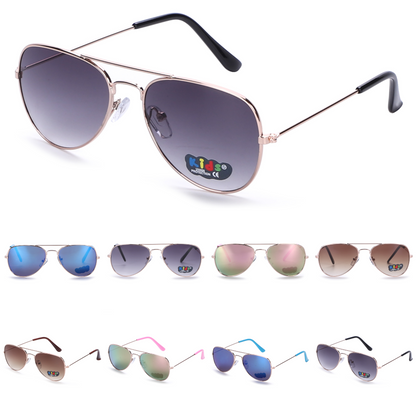Kids Pilot Style Aviator Sunglasses: Sleek Metal Frames in Multiple Colors K10317