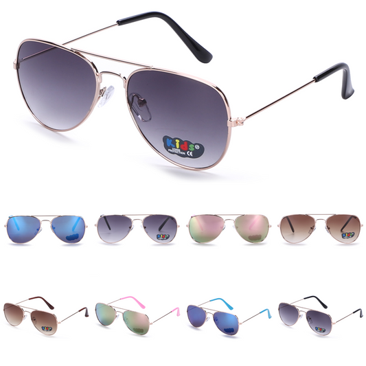 Kids Pilot Style Aviator Sunglasses: Sleek Metal Frames in Multiple Colors K10317