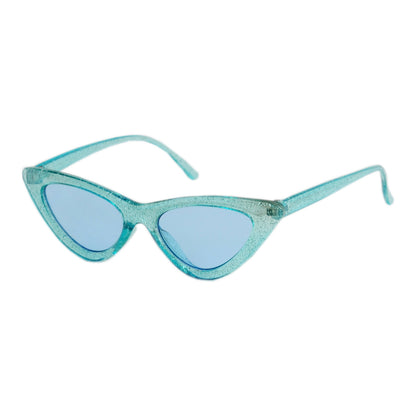 Girls' Retro Glitter Cat-Eye Sunglasses – Narrow Vintage 90s Sparkle Frame K10369