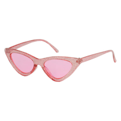 Girls' Retro Glitter Cat-Eye Sunglasses – Narrow Vintage 90s Sparkle Frame K10369