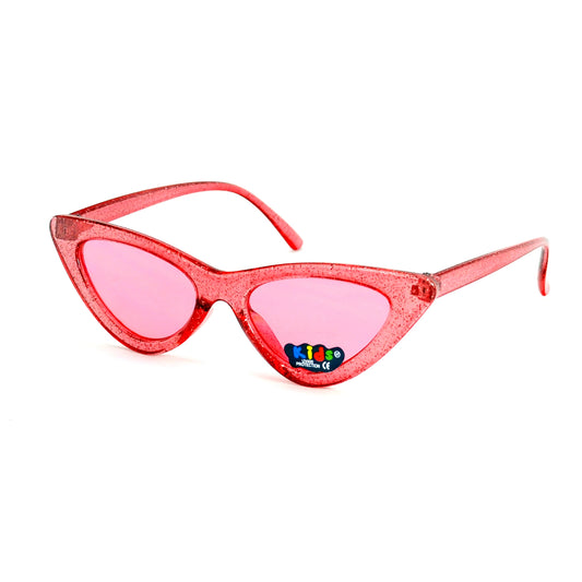 Girls' Retro Glitter Cat-Eye Sunglasses – Narrow Vintage 90s Sparkle Frame K10369