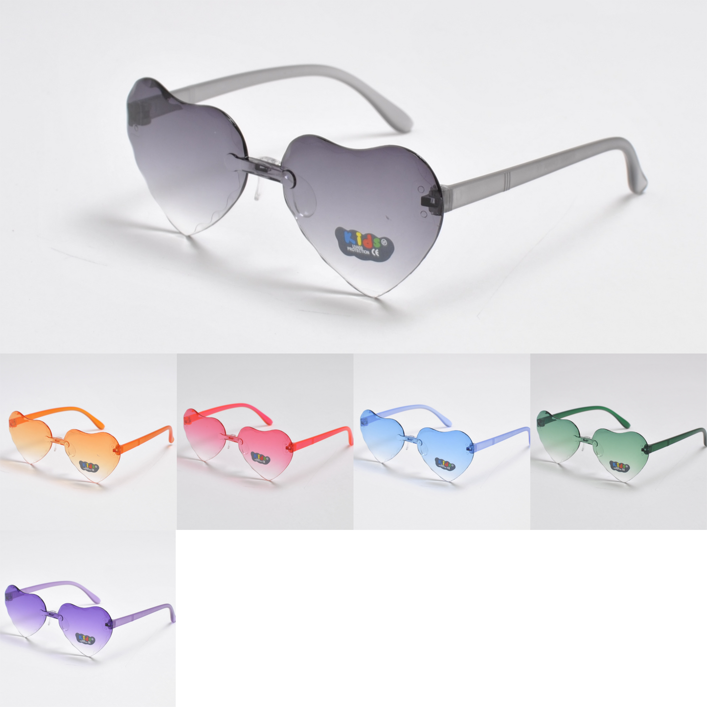 Kids' Rimless Heart-Shaped Sunglasses with Transparent Gradient Lens K10600