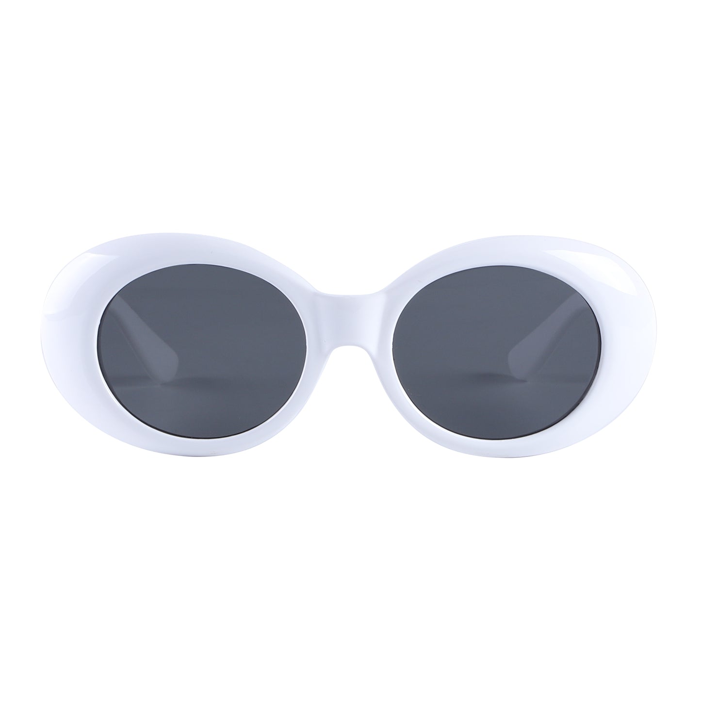 90s Kurt Cobain Style Oval Sunglasses with Glossy White Side Temples P10213