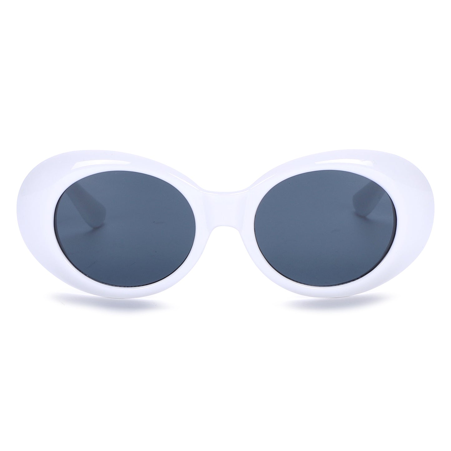 90s Kurt Cobain Style Oval Sunglasses with Glossy White Side Temples P10213