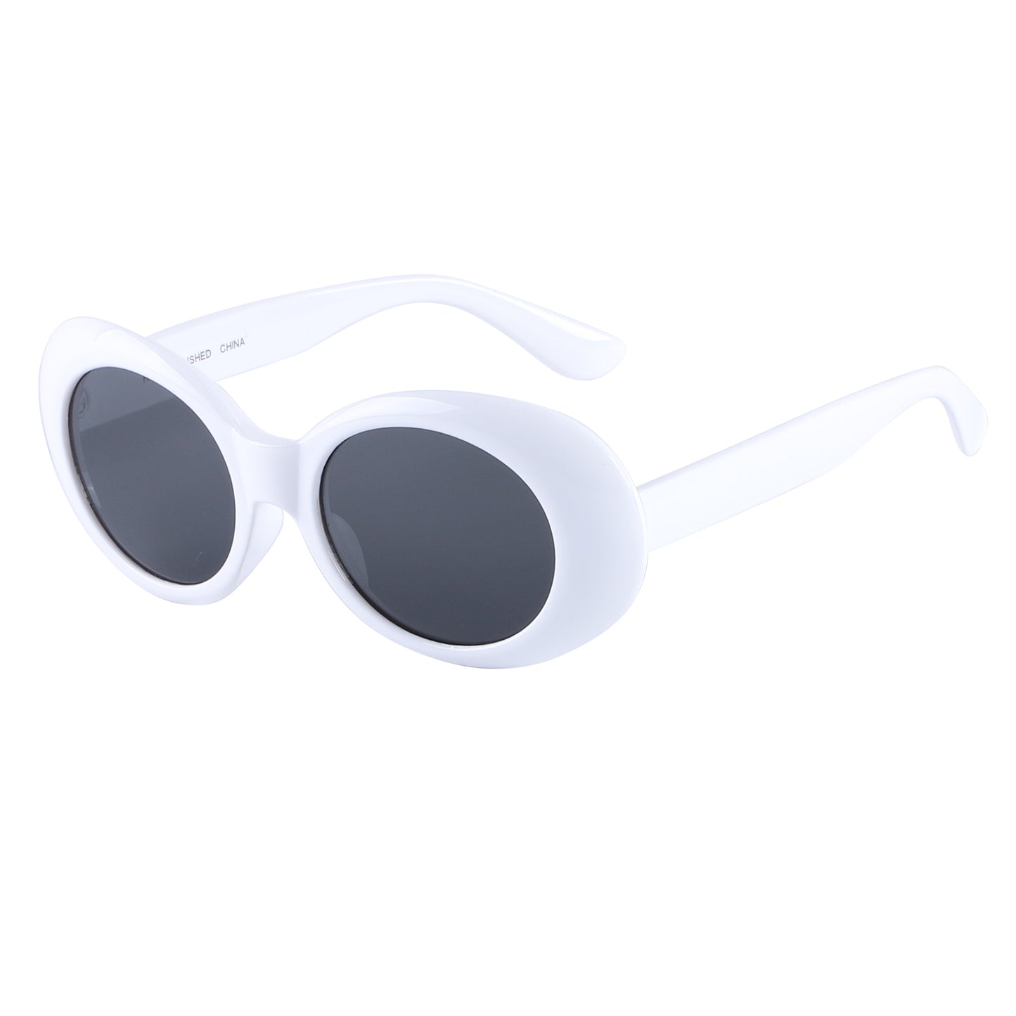 90s Kurt Cobain Style Oval Sunglasses with Glossy White Side Temples P10213