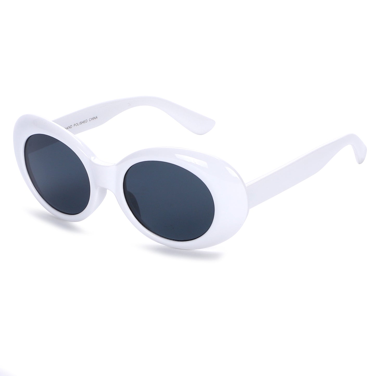 90s Kurt Cobain Style Oval Sunglasses with Glossy White Side Temples P10213