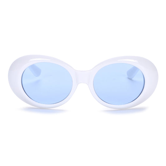 90s Kurt Cobain Style Oval Sunglasses with Glossy White Side Temples P10213
