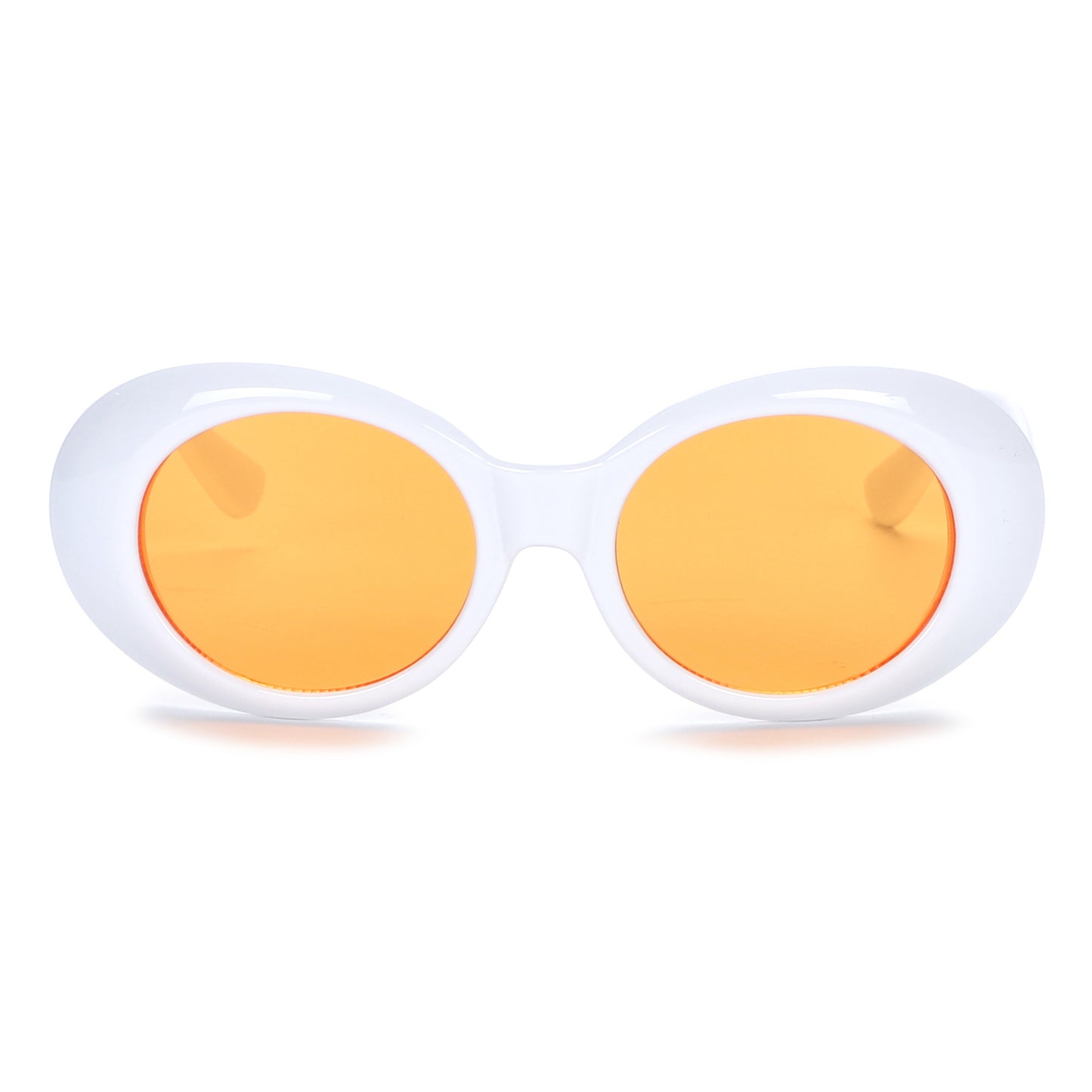 90s Kurt Cobain Style Oval Sunglasses with Glossy White Side Temples P10213