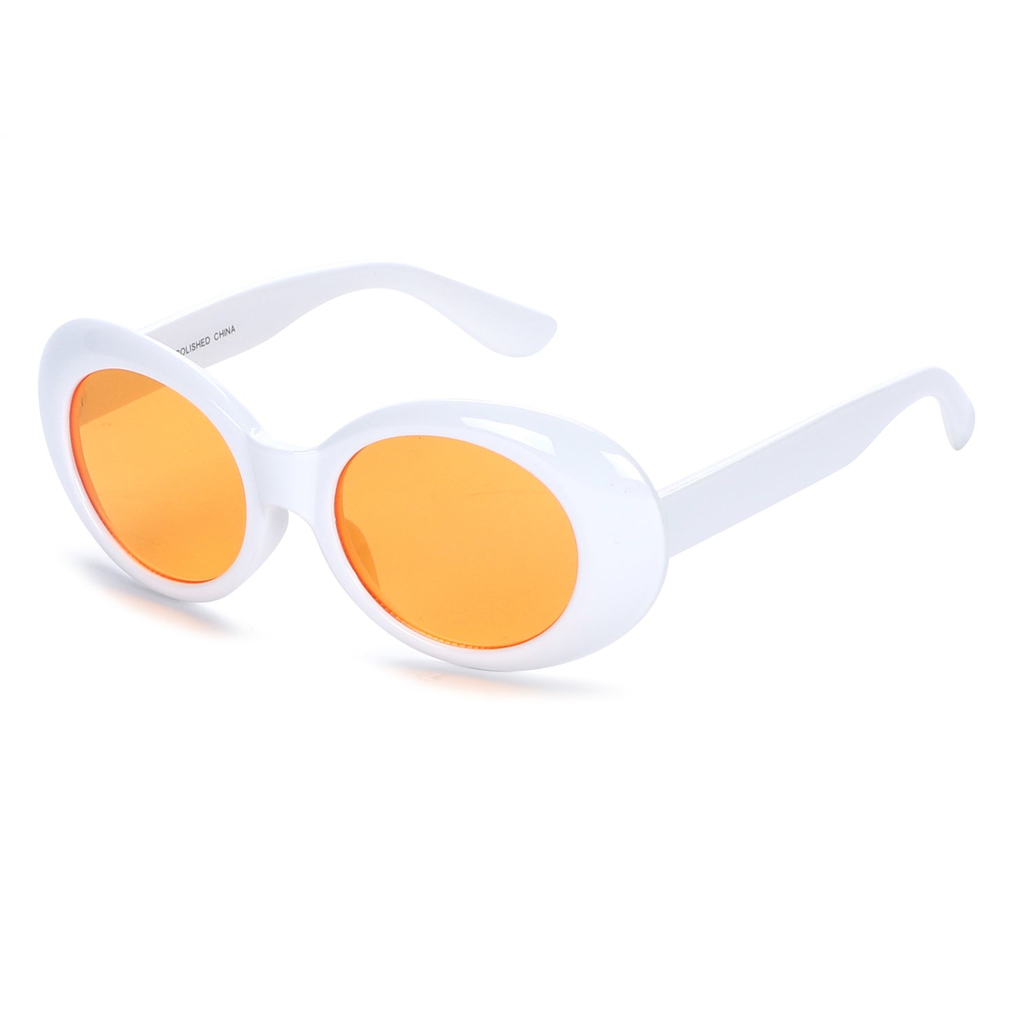 90s Kurt Cobain Style Oval Sunglasses with Glossy White Side Temples P10213