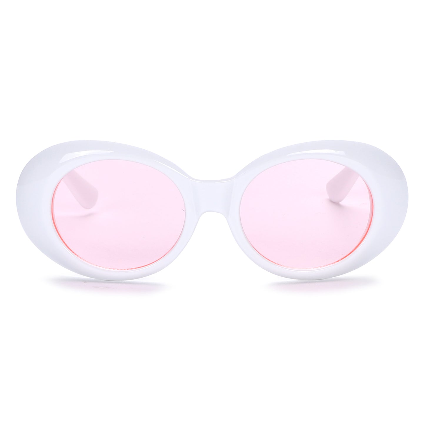 90s Kurt Cobain Style Oval Sunglasses with Glossy White Side Temples P10213