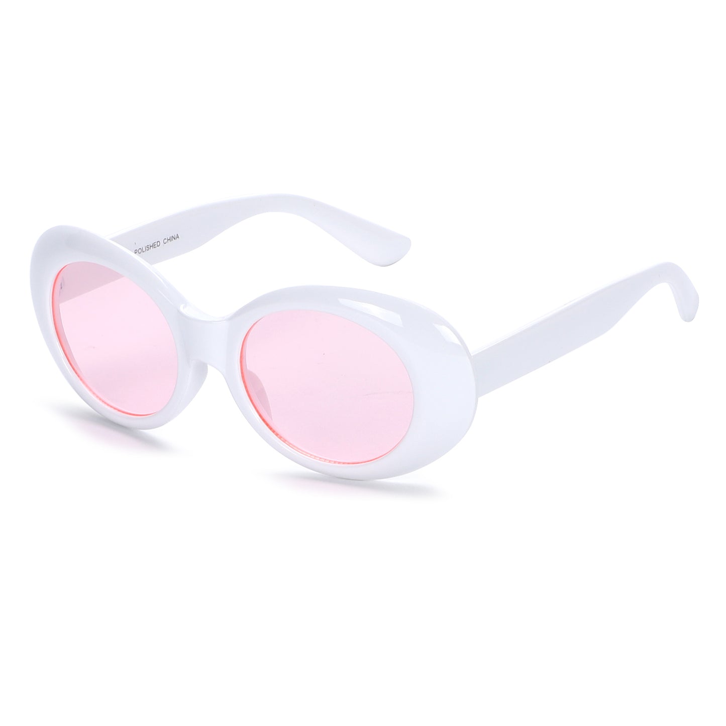 90s Kurt Cobain Style Oval Sunglasses with Glossy White Side Temples P10213