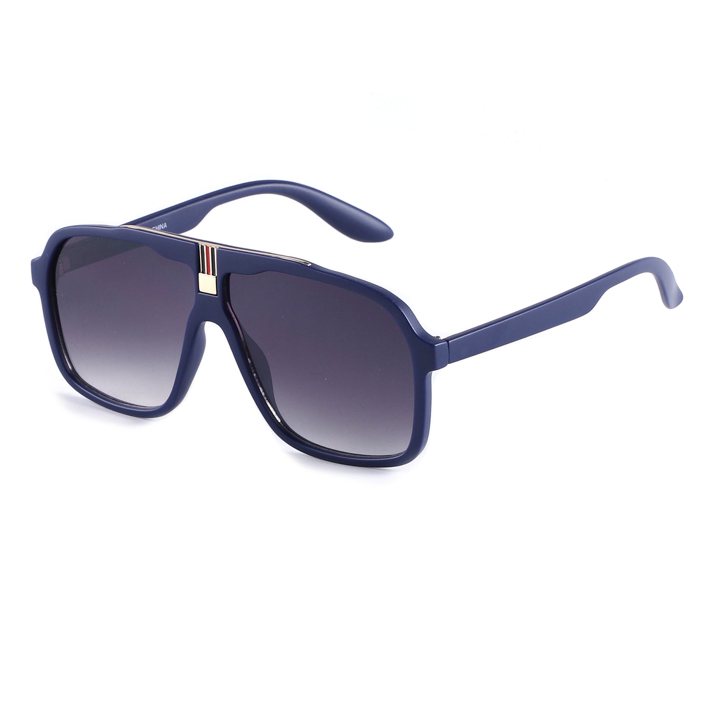 Oversized Square Navigator Sunglasses with Striped Bridge P10897