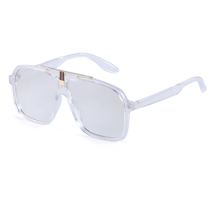 Oversized Square Navigator Sunglasses with Striped Bridge P10897