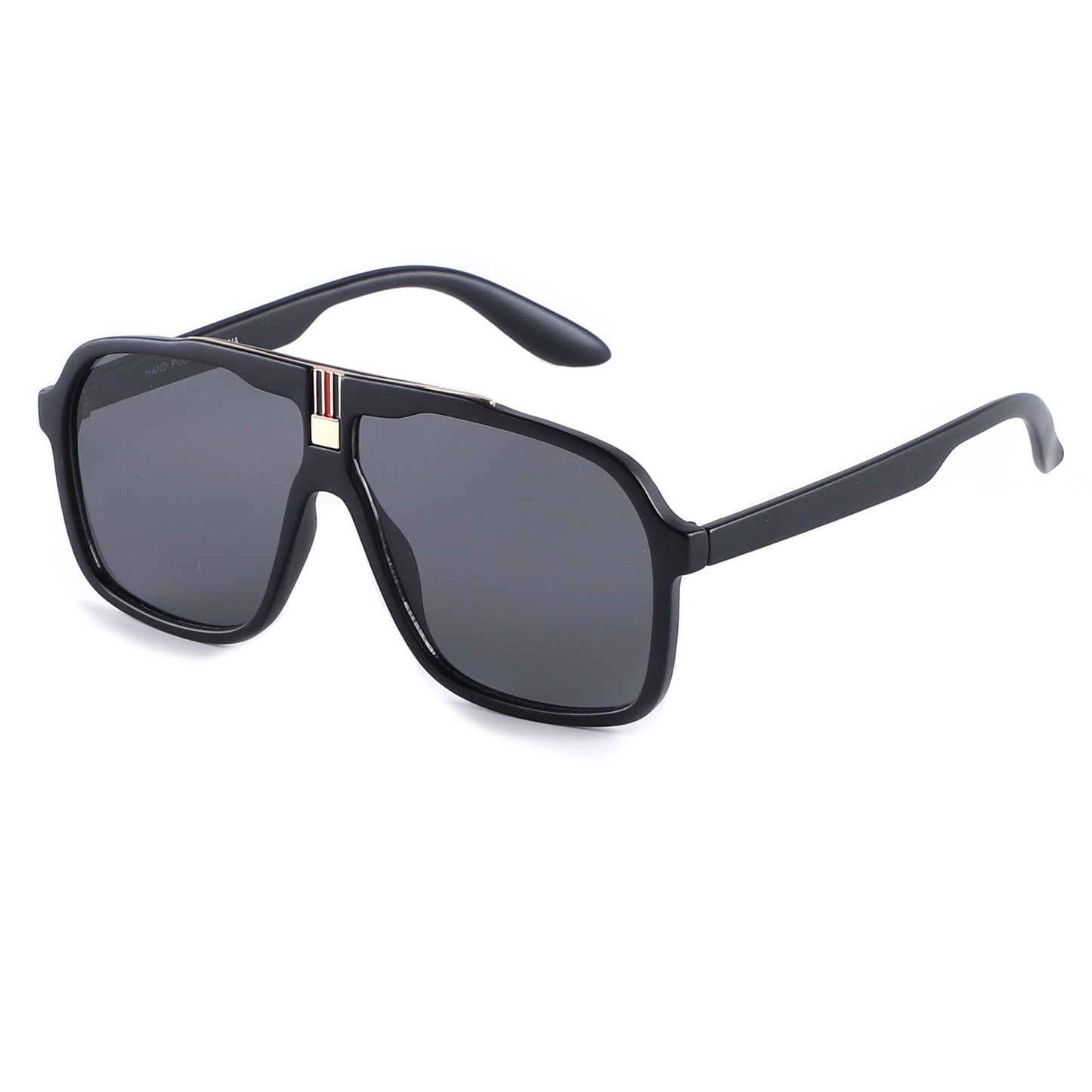 Oversized Square Navigator Sunglasses with Striped Bridge P10897
