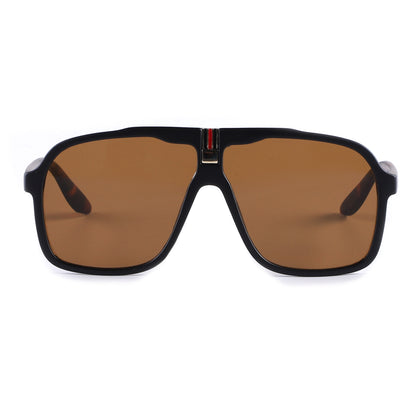 Oversized Square Navigator Sunglasses with Striped Bridge P10897
