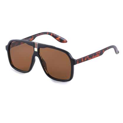 Oversized Square Navigator Sunglasses with Striped Bridge P10897