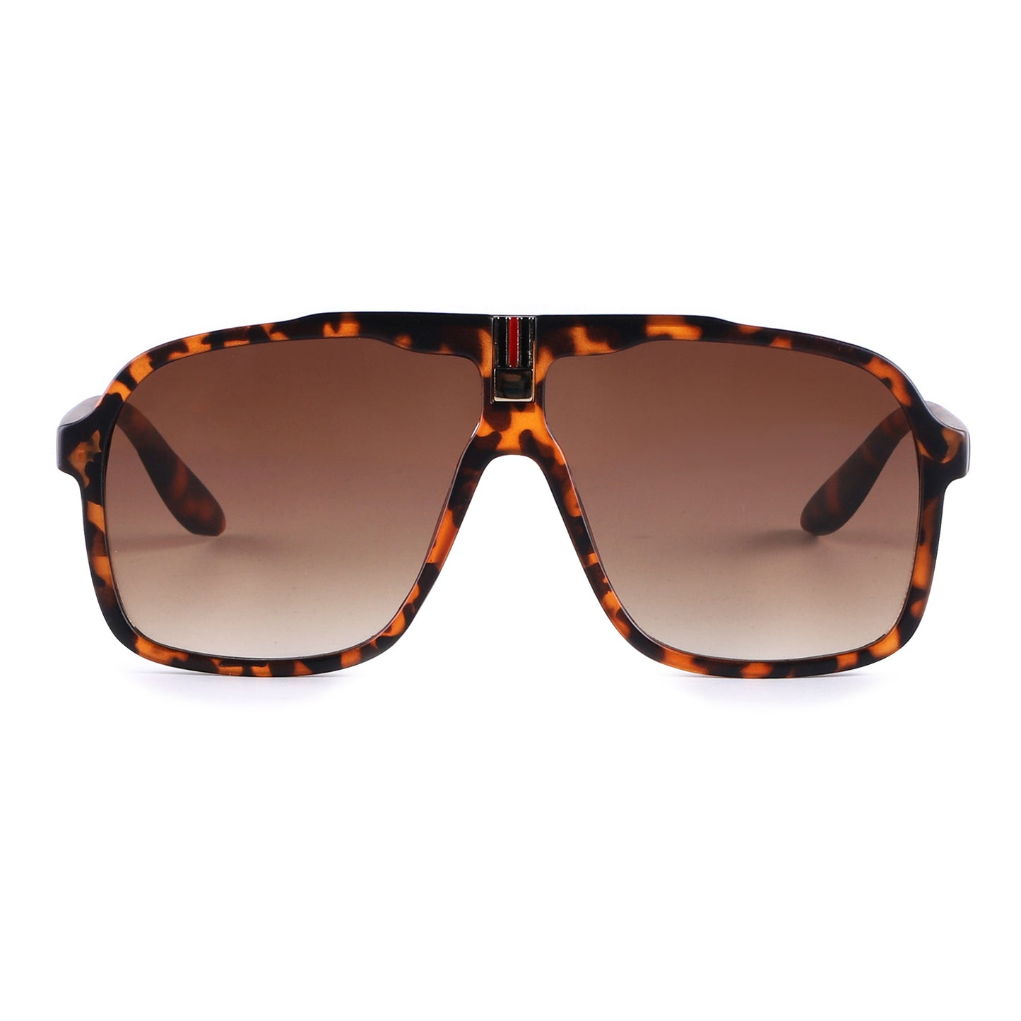 Oversized Square Navigator Sunglasses with Striped Bridge P10897
