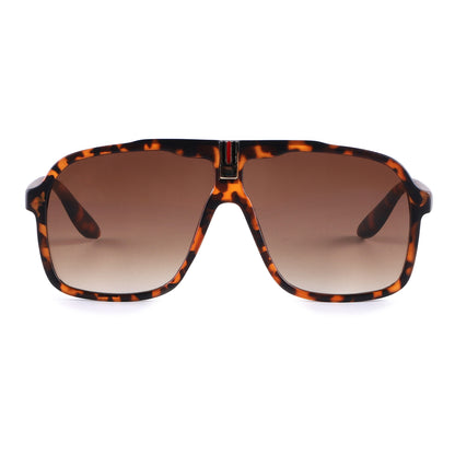 Oversized Square Navigator Sunglasses with Striped Bridge P10897