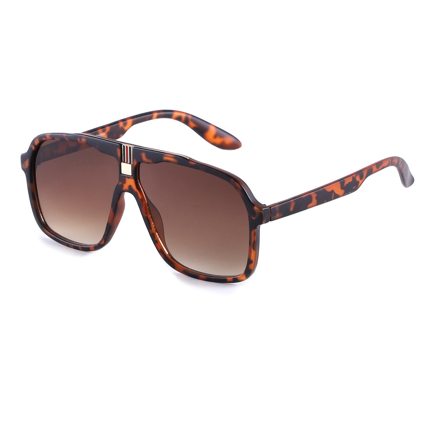 Oversized Square Navigator Sunglasses with Striped Bridge P10897