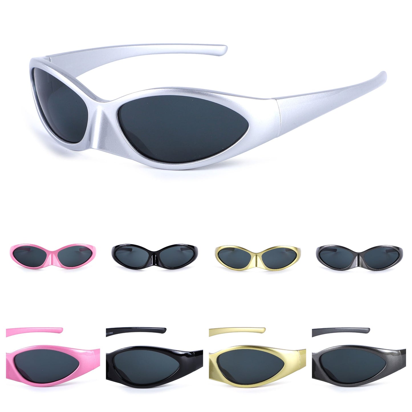 Aerodynamic Wrap Around Sunglasses with Flared Temple Side Pieces P10927