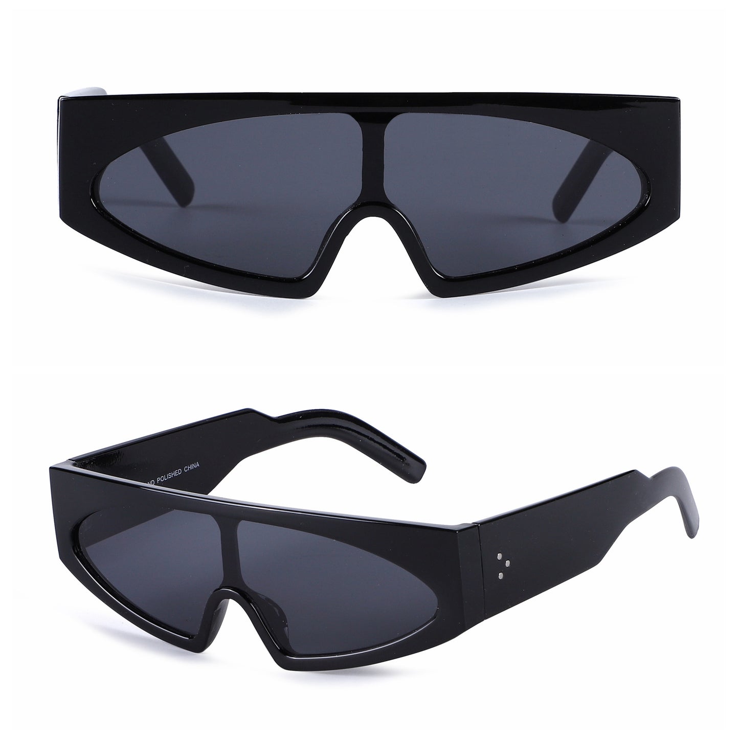 Retro Cyberpunk Shield Sunglasses with Thick Frame and Triple Side Studs Bulk P10931