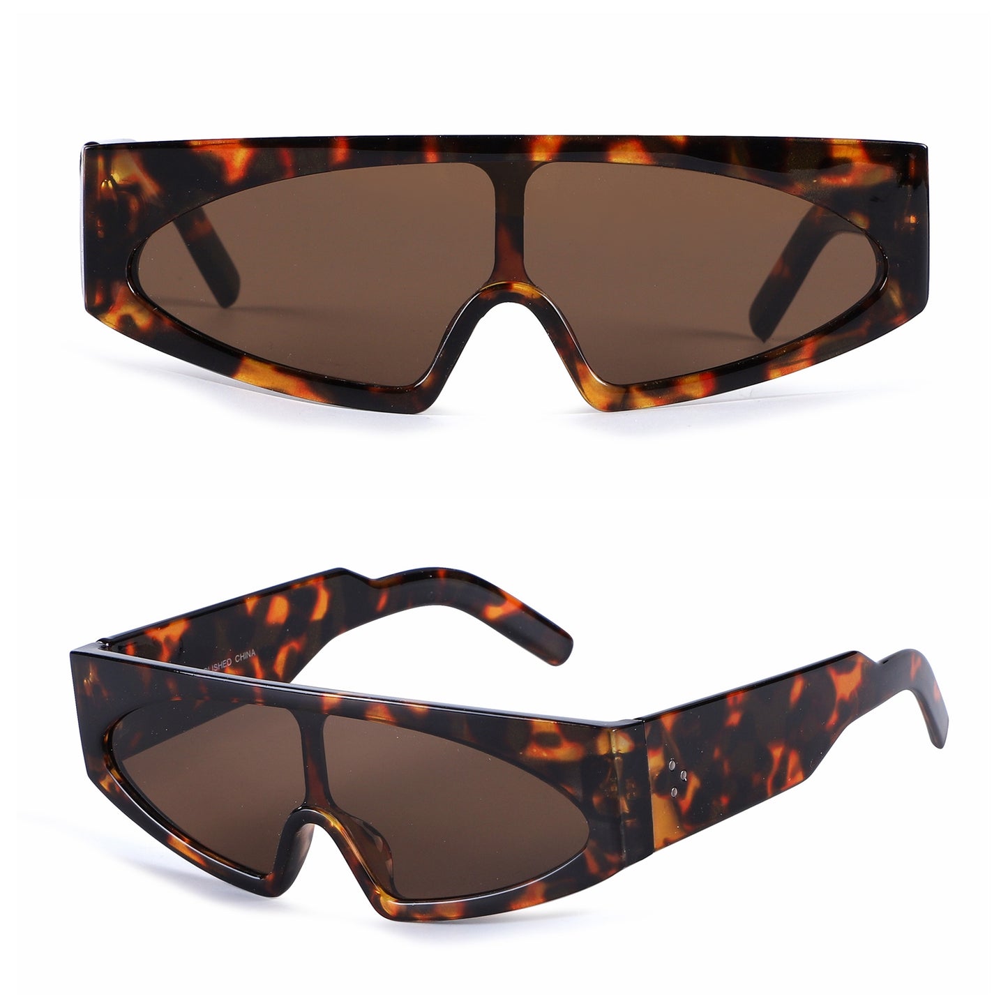 Retro Cyberpunk Shield Sunglasses with Thick Frame and Triple Side Studs Bulk P10931