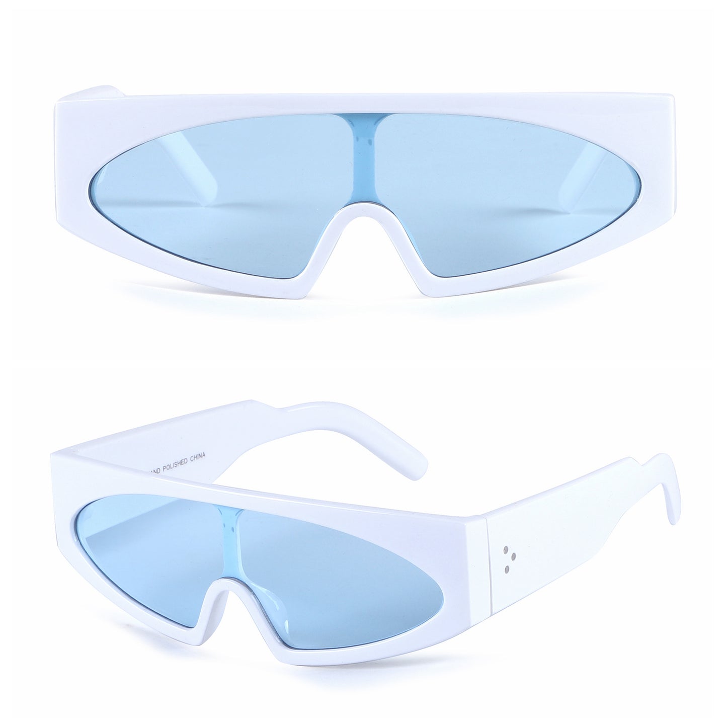 Retro Cyberpunk Shield Sunglasses with Thick Frame and Triple Side Studs Bulk P10931