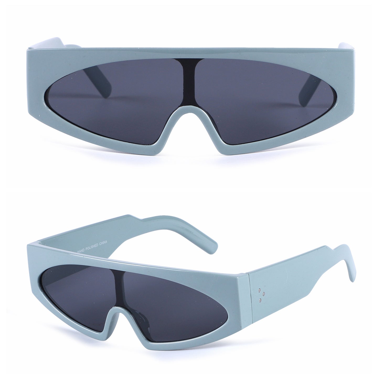 Retro Cyberpunk Shield Sunglasses with Thick Frame and Triple Side Studs Bulk P10931