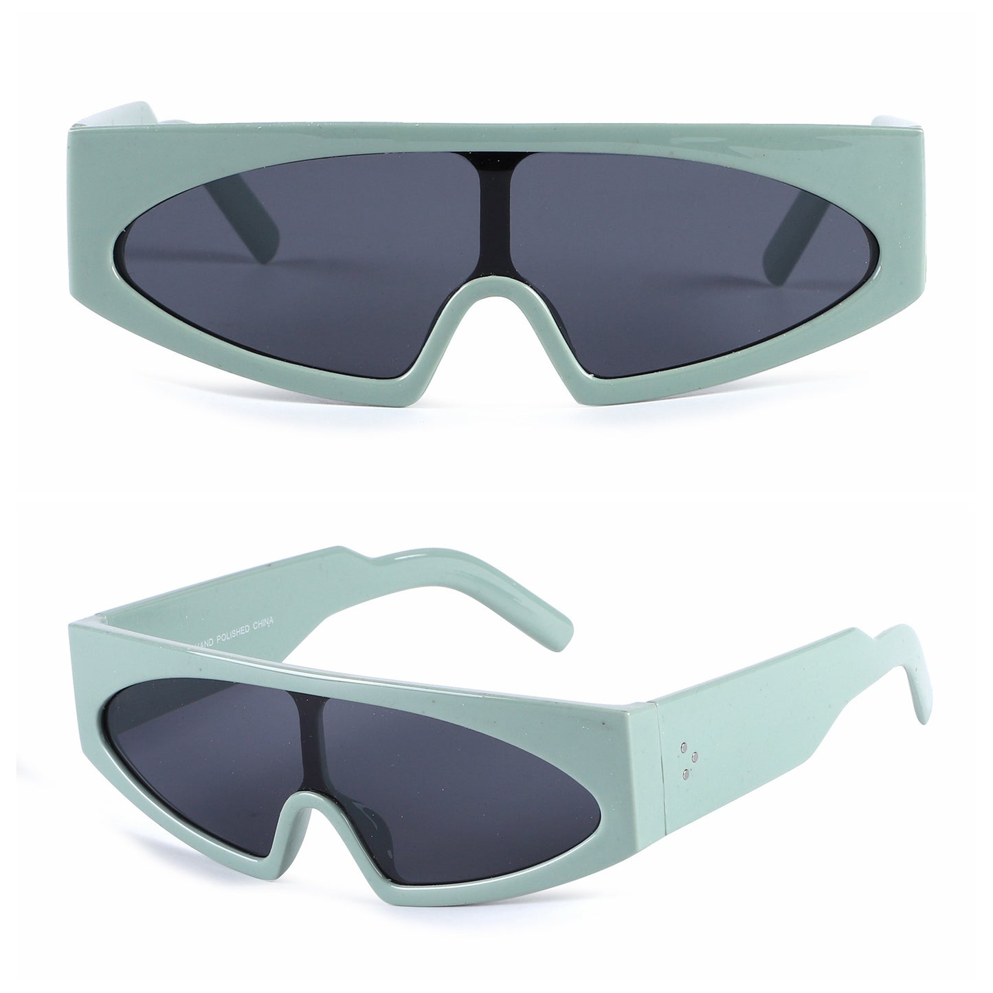 Retro Cyberpunk Shield Sunglasses with Thick Frame and Triple Side Studs Bulk P10931