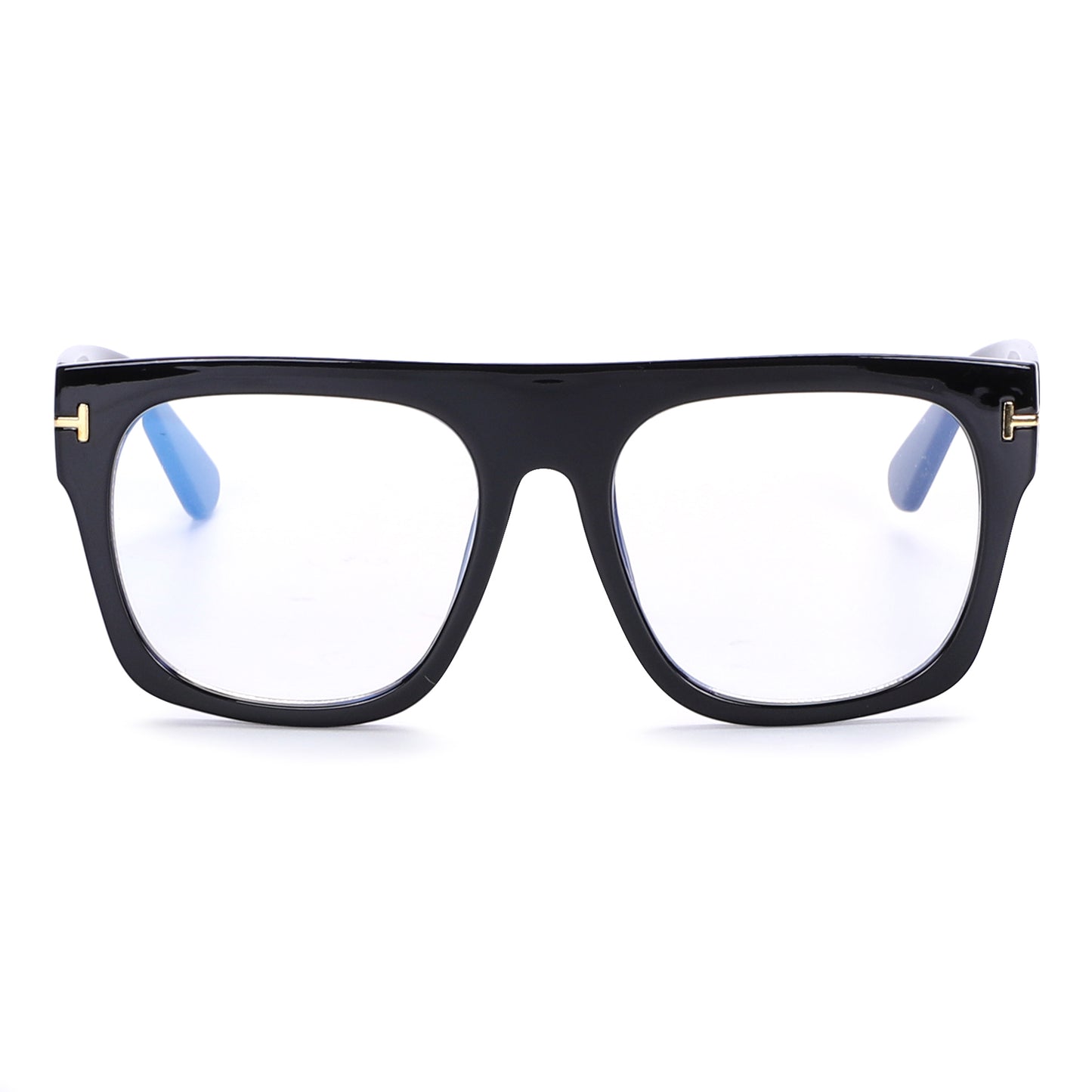 Fashion Flat Top Square Blue Light Frames with Gold T-Logo Metal Side Hardware P10979BLB
