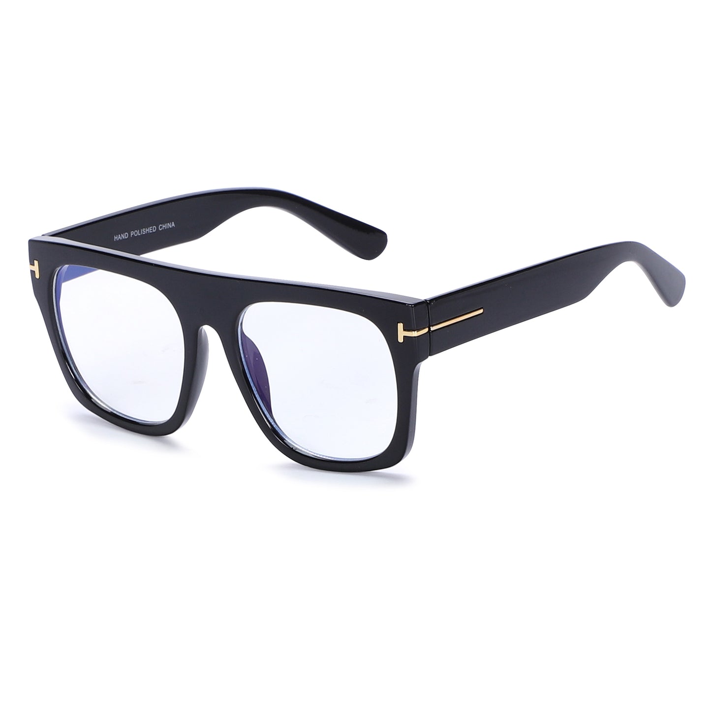 Fashion Flat Top Square Blue Light Frames with Gold T-Logo Metal Side Hardware P10979BLB