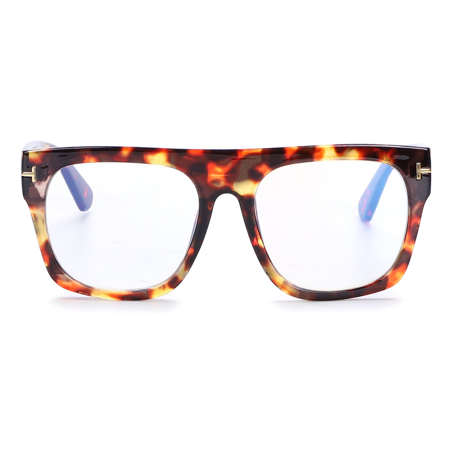 Fashion Flat Top Square Blue Light Frames with Gold T-Logo Metal Side Hardware P10979BLB