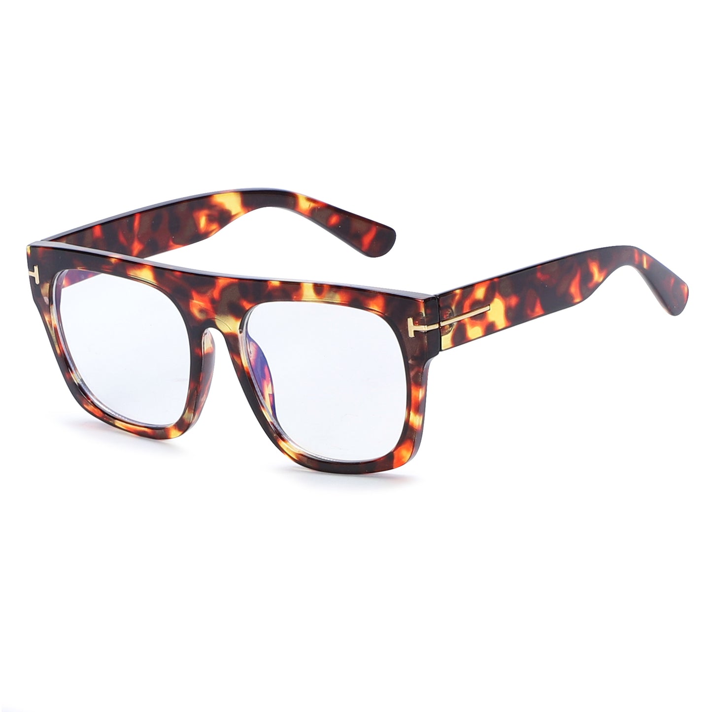 Fashion Flat Top Square Blue Light Frames with Gold T-Logo Metal Side Hardware P10979BLB